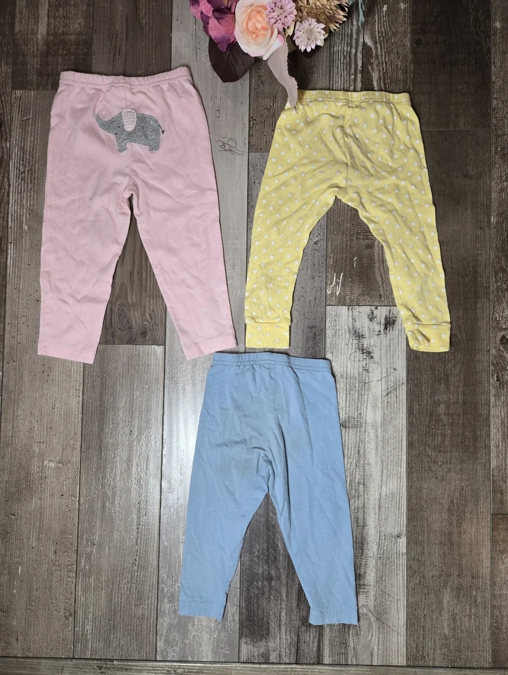 Carter's 100% Cotton Pastel Baby Toddler Girl Pants Leggings Bundle 3pc Size 18m
